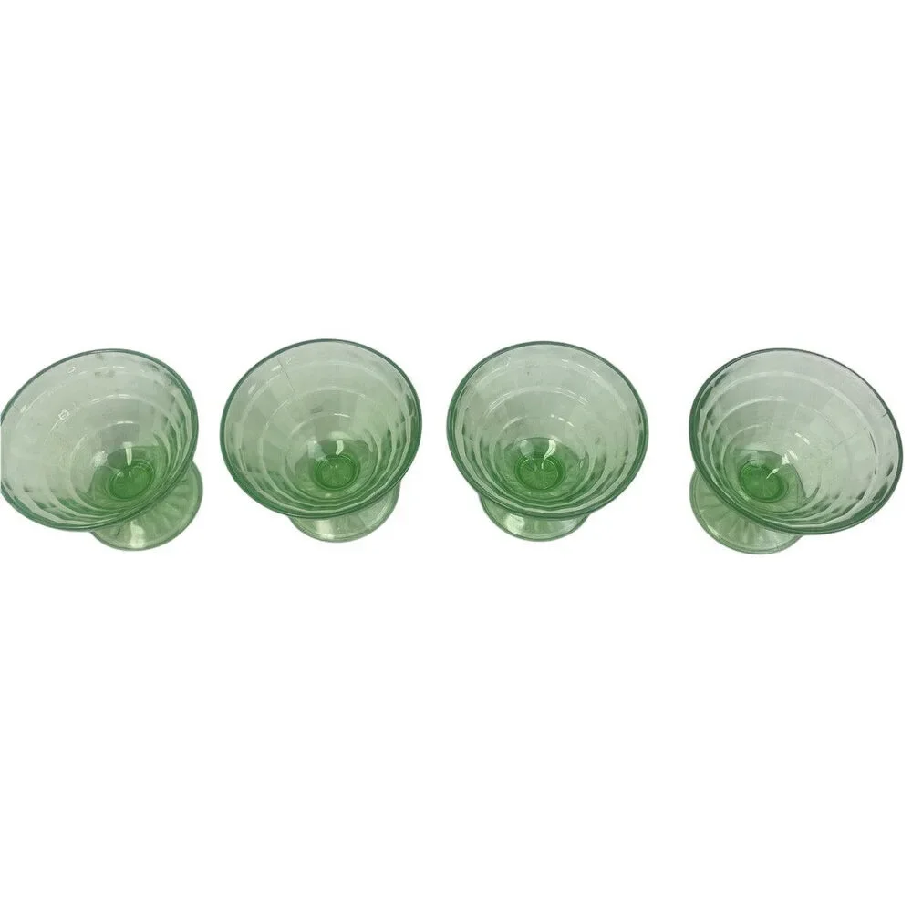 Lot of 4 Vintage Clear Green Glass Footed Textured Dessert Serving Bowls